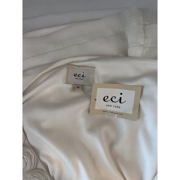 eci NY Womens Ivory Rosette Ribbon Neckline Sheer Triple Tier Bottom Blouse 10 - Picture 9 of 11